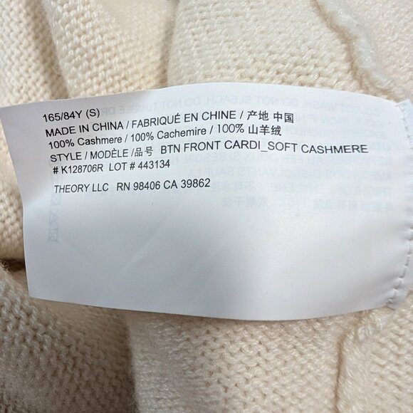 Theory Womens Size S Cream White 100% Cashmere 5 Button Front Cardigan Sweater - Picture 9 of 10